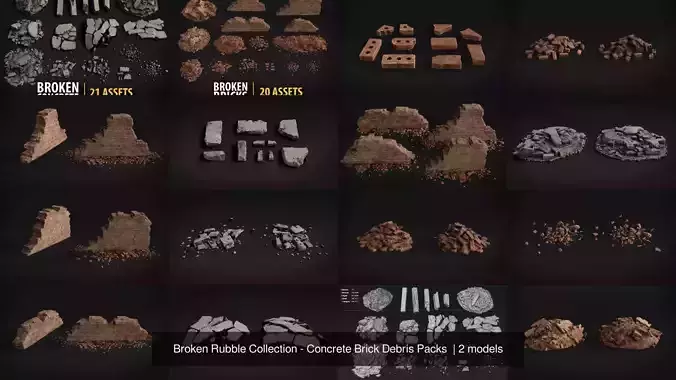 Broken Rubble Collection - Concrete Brick Debris Packs 