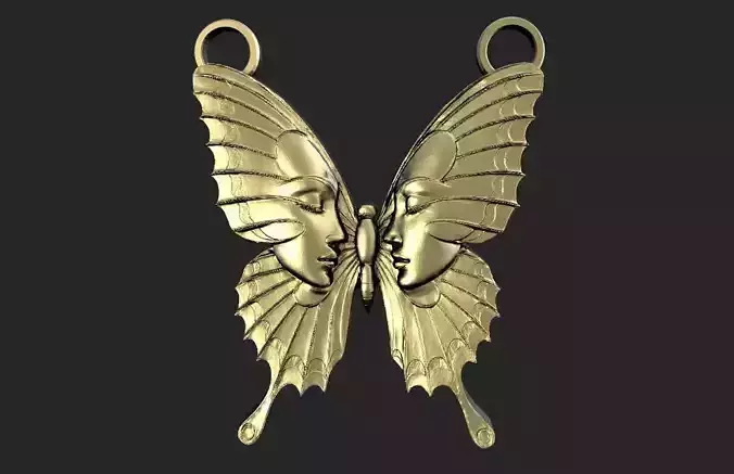 Reflected Faces Butterfly pendant 