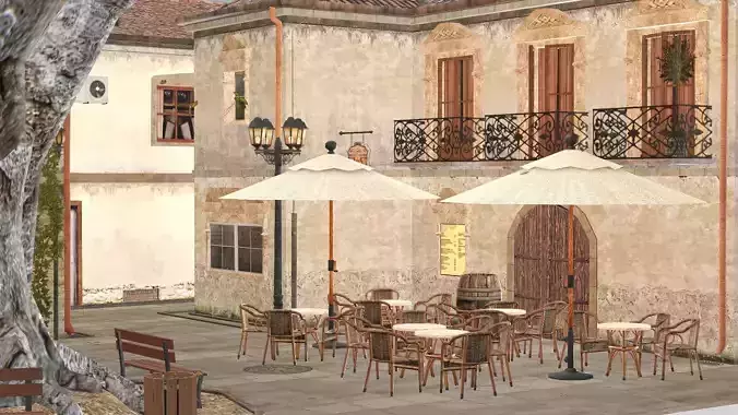 Set Food With Coffee Street Cafe 3D Model Low-poly 3D model