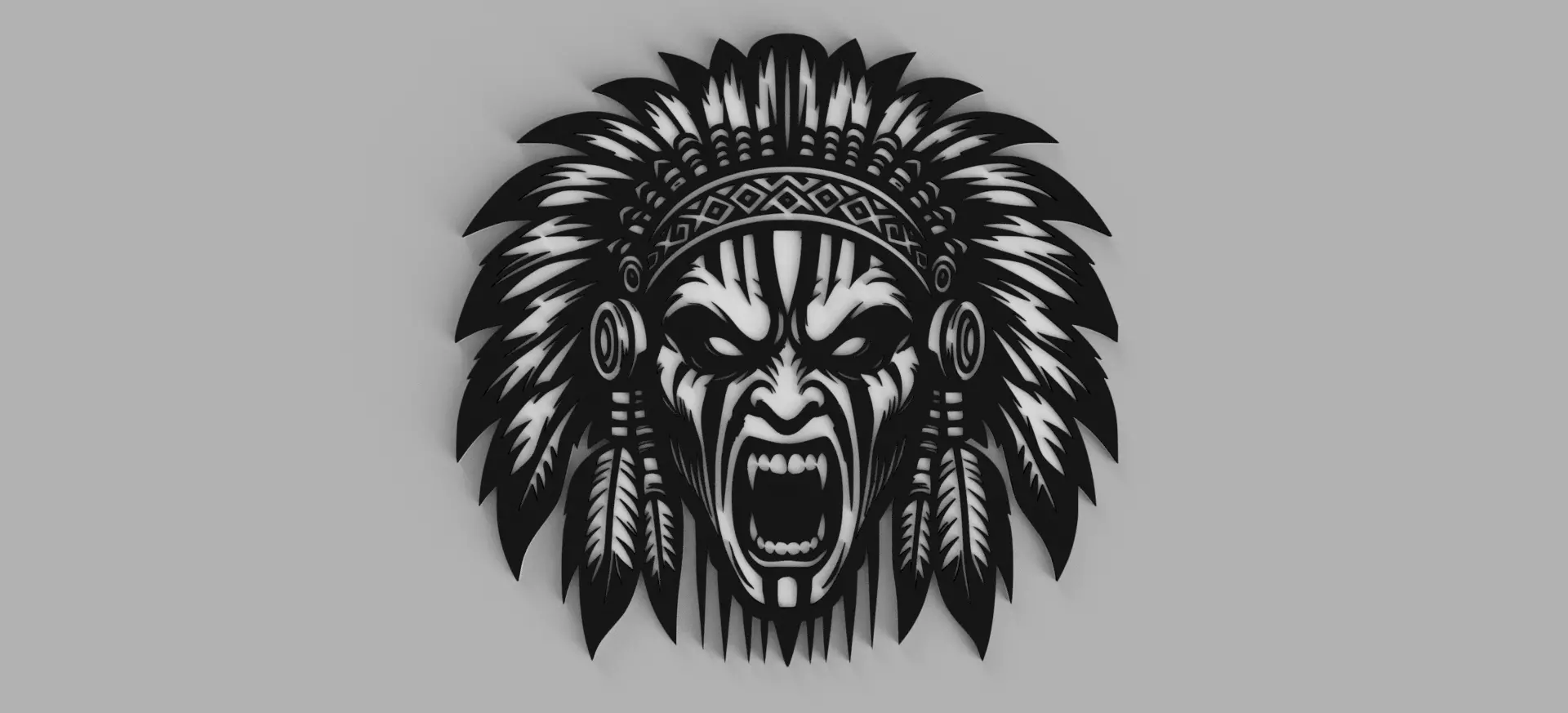 Native American Indian Skull Fangs Vampire Feathers Picture Wall Free 3D print model