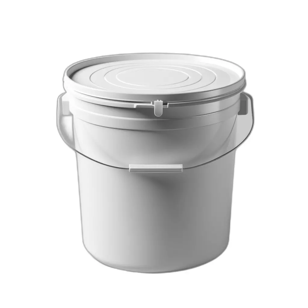 White Plastic Utility Bucket with Lid Low-poly 3D model_0