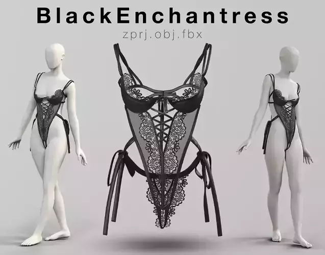 Black Enchantress Lingerie Clo3D Marvelous Designer Ready