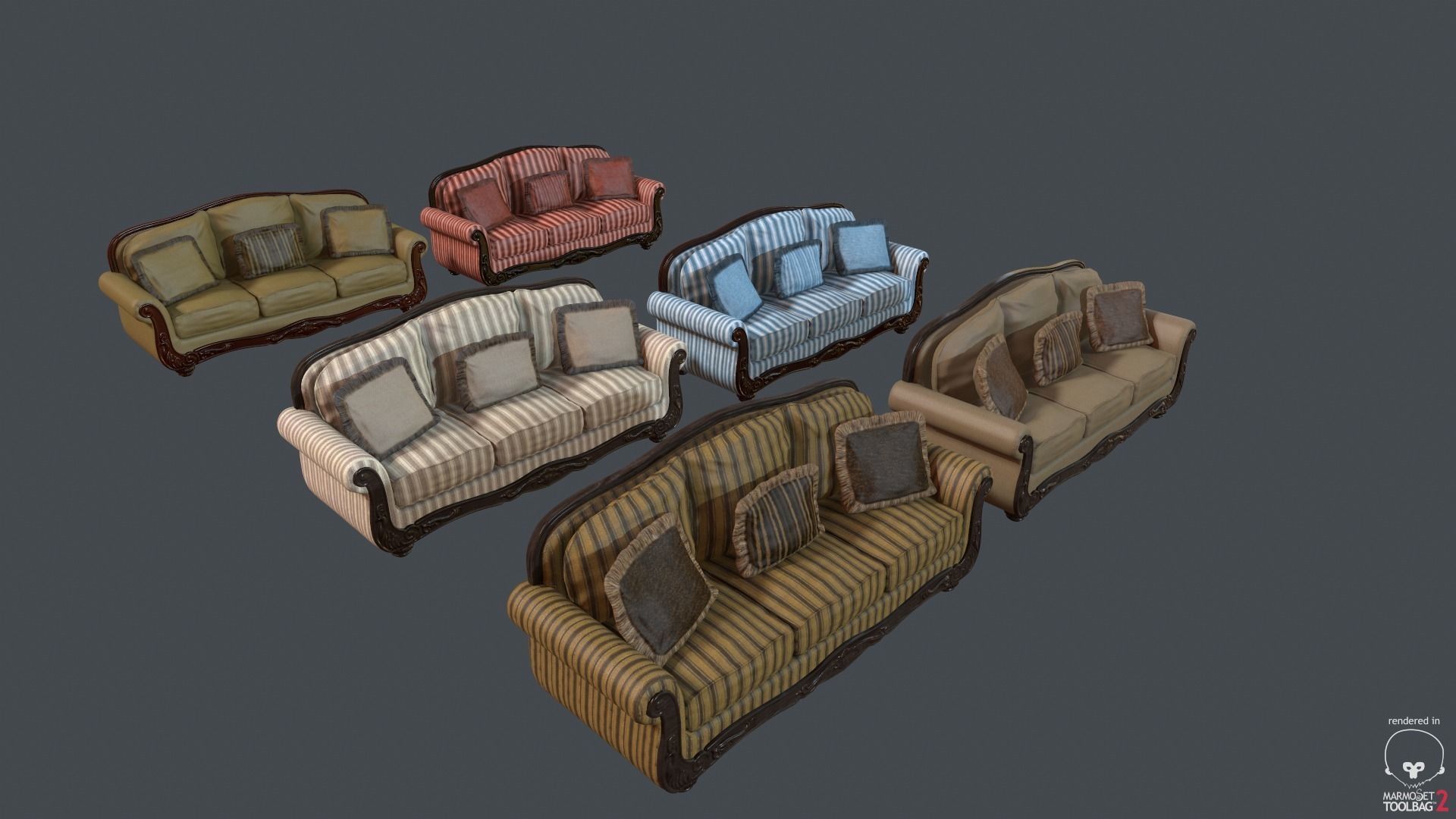 Old Fashioned Sofa Collection Low-poly 3D model_0