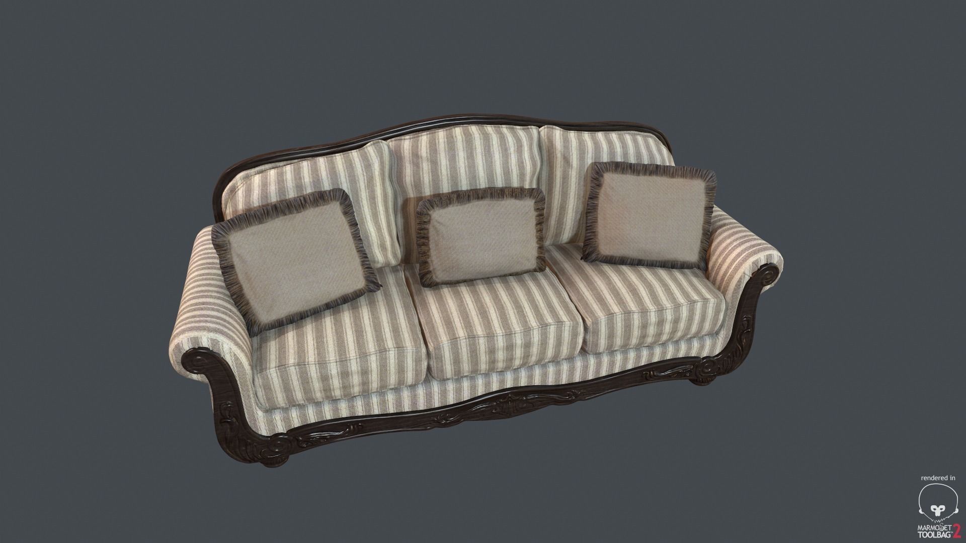 Old Fashioned Sofa Collection Low-poly 3D model_1