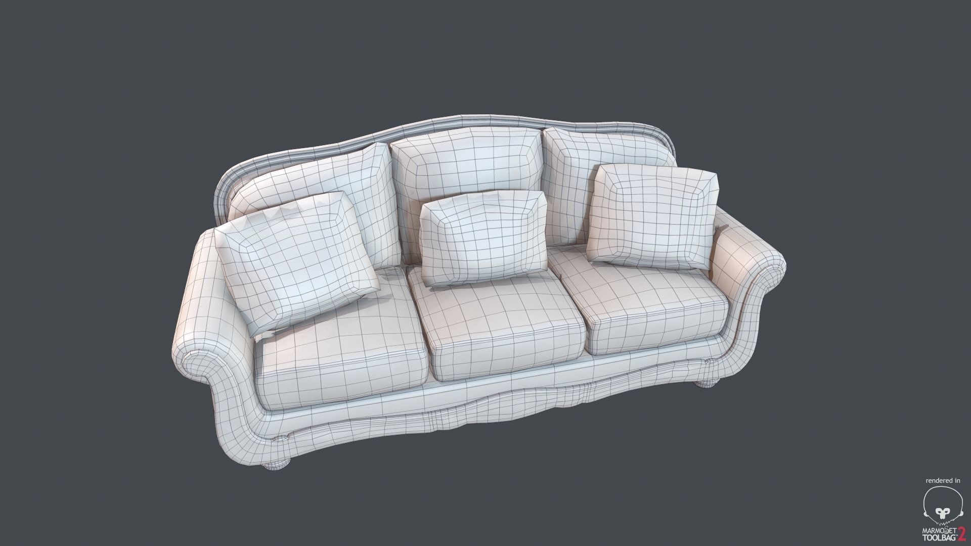 Old Fashioned Sofa Collection Low-poly 3D model_2