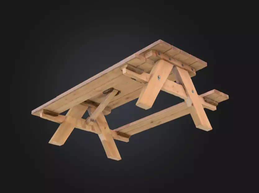 Wooden Picnic Table Low-poly 3D model_6
