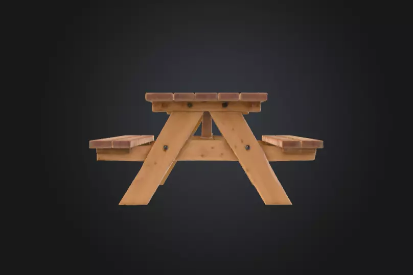 Wooden Picnic Table Low-poly 3D model_2