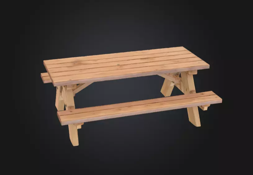 Wooden Picnic Table Low-poly 3D model_1