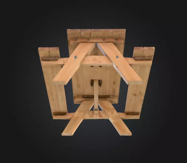 Wooden Picnic Table Low-poly 3D model_5