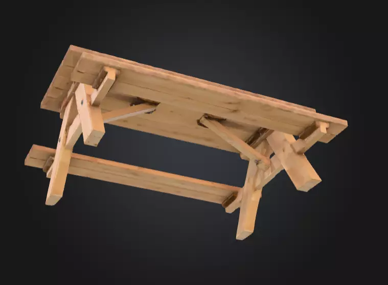 Wooden Picnic Table Low-poly 3D model_7