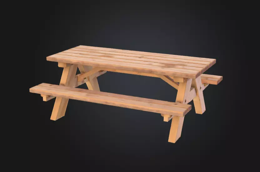 Wooden Picnic Table Low-poly 3D model_0