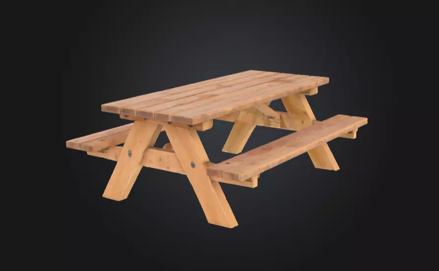 Wooden Picnic Table Low-poly 3D model_4