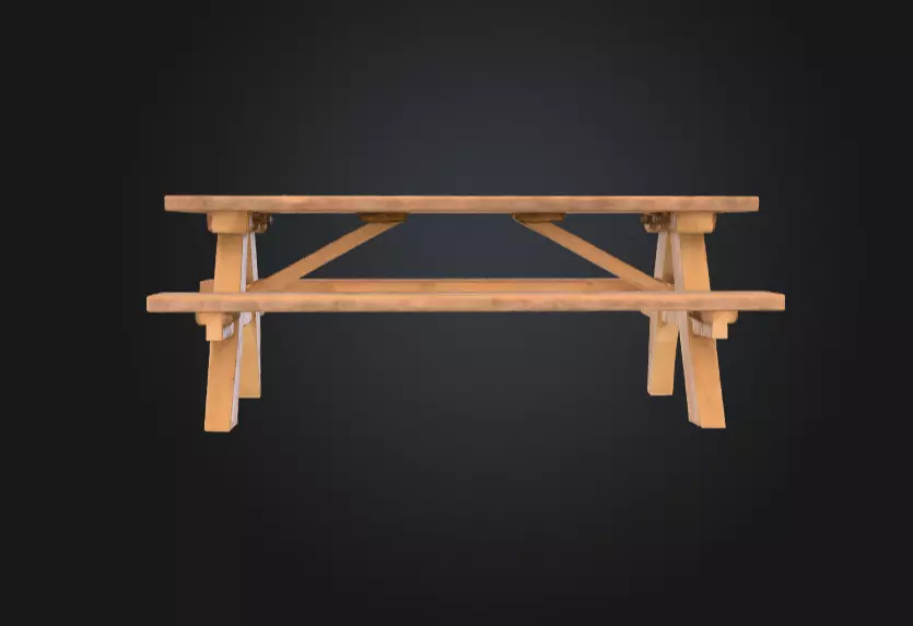 Wooden Picnic Table Low-poly 3D model_3