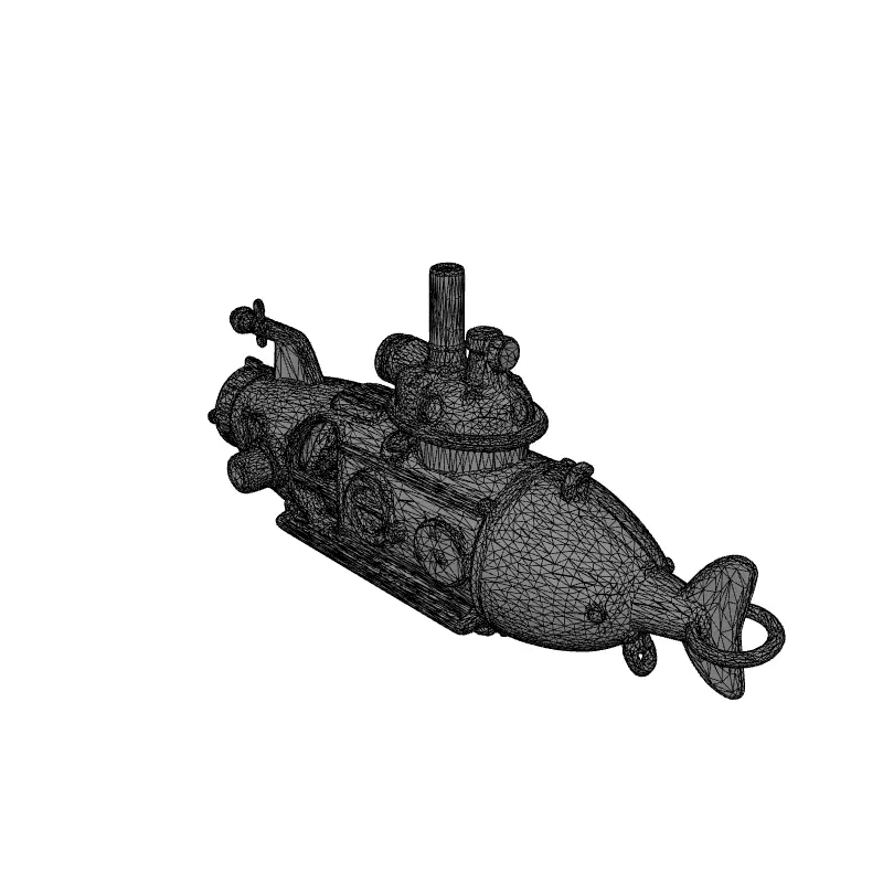 Detailed Steampunk Submarine Low-poly 3D model_9