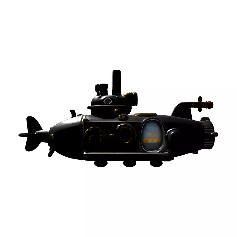 Detailed Steampunk Submarine Low-poly 3D model_7