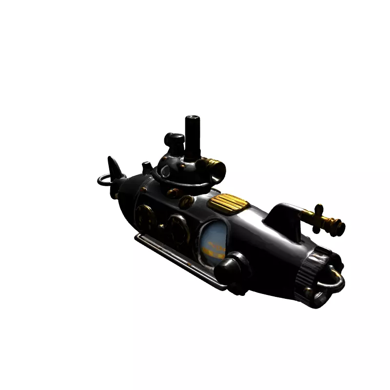 Detailed Steampunk Submarine Low-poly 3D model_6