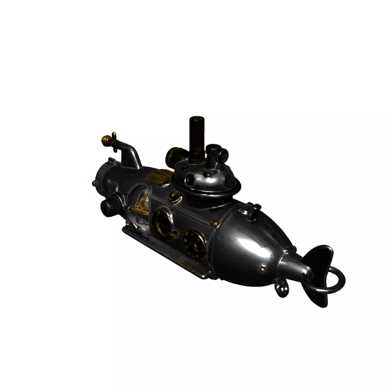Detailed Steampunk Submarine Low-poly 3D model_2