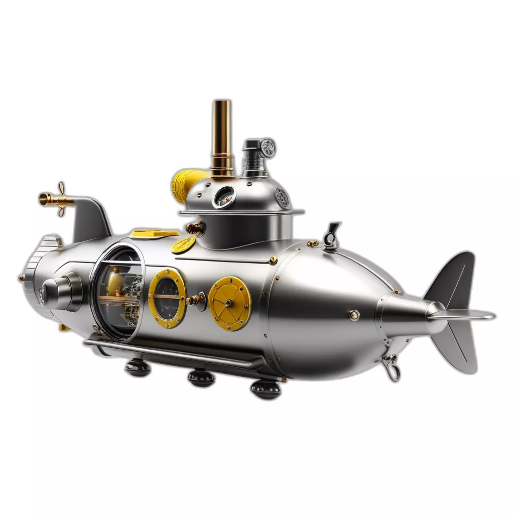 Detailed Steampunk Submarine Low-poly 3D model_0