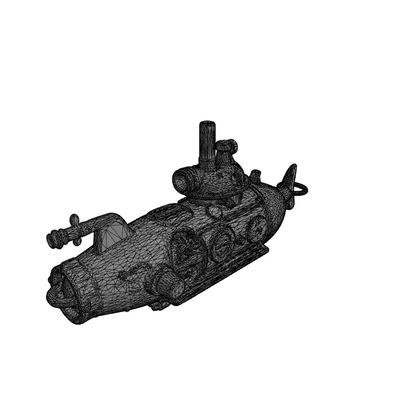 Detailed Steampunk Submarine Low-poly 3D model_1
