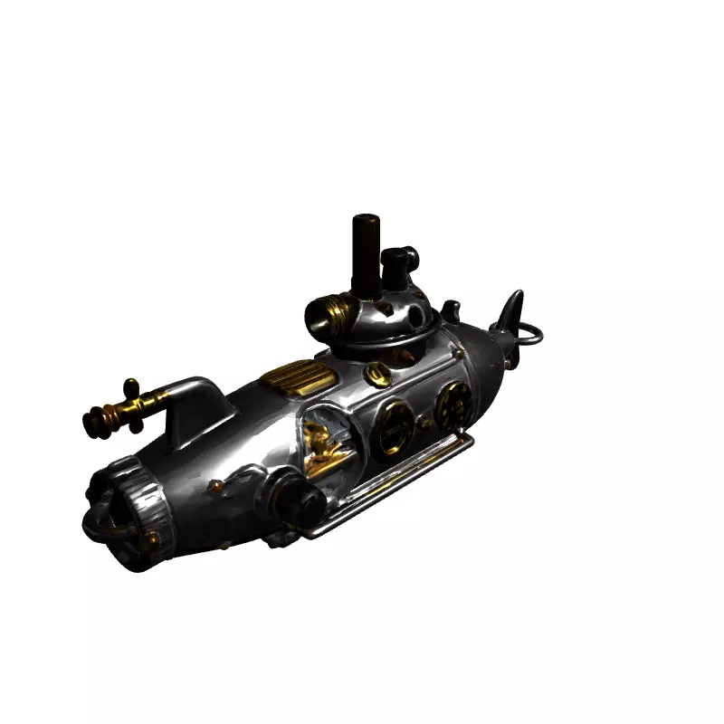 Detailed Steampunk Submarine Low-poly 3D model_3