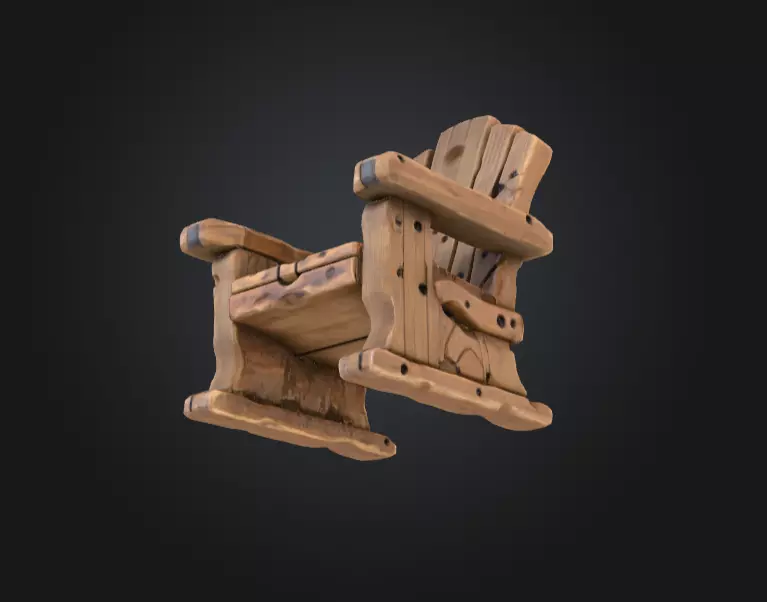 Rustic Wooden Rocking Chair Low-poly 3D model_8