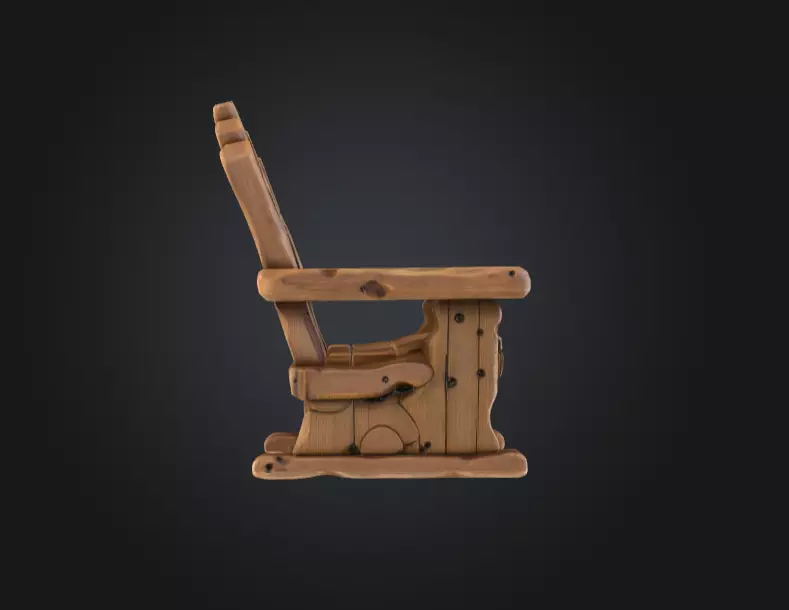 Rustic Wooden Rocking Chair Low-poly 3D model_1