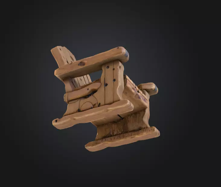 Rustic Wooden Rocking Chair Low-poly 3D model_12