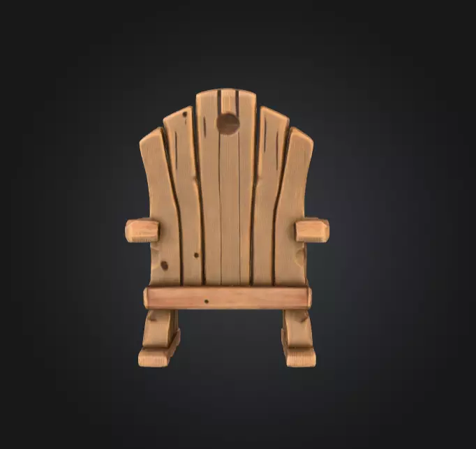 Rustic Wooden Rocking Chair Low-poly 3D model_9
