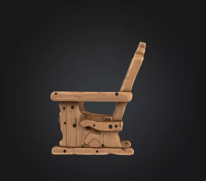 Rustic Wooden Rocking Chair Low-poly 3D model_3