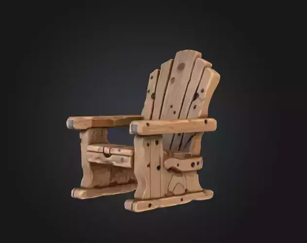 Rustic Wooden Rocking Chair Low-poly 3D model