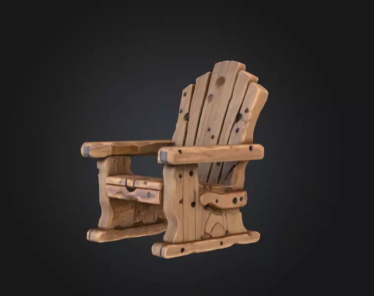 Rustic Wooden Rocking Chair Low-poly 3D model_0