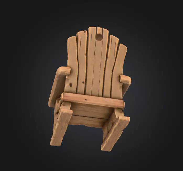 Rustic Wooden Rocking Chair Low-poly 3D model_7