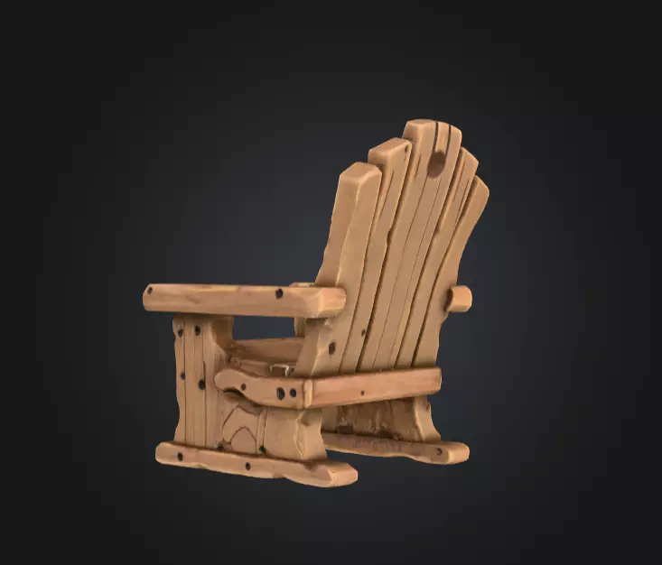 Rustic Wooden Rocking Chair Low-poly 3D model_4
