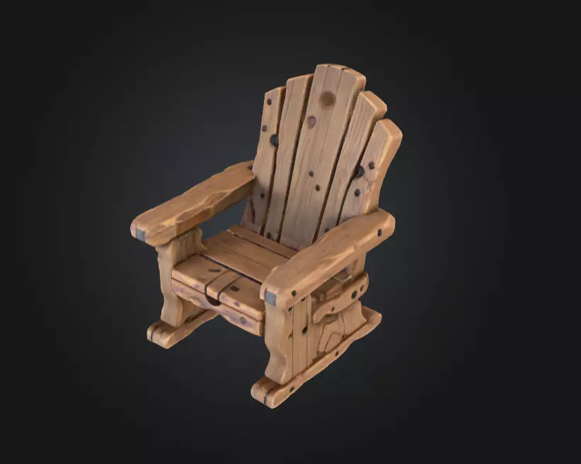 Rustic Wooden Rocking Chair Low-poly 3D model_11