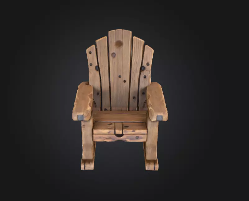Rustic Wooden Rocking Chair Low-poly 3D model_13