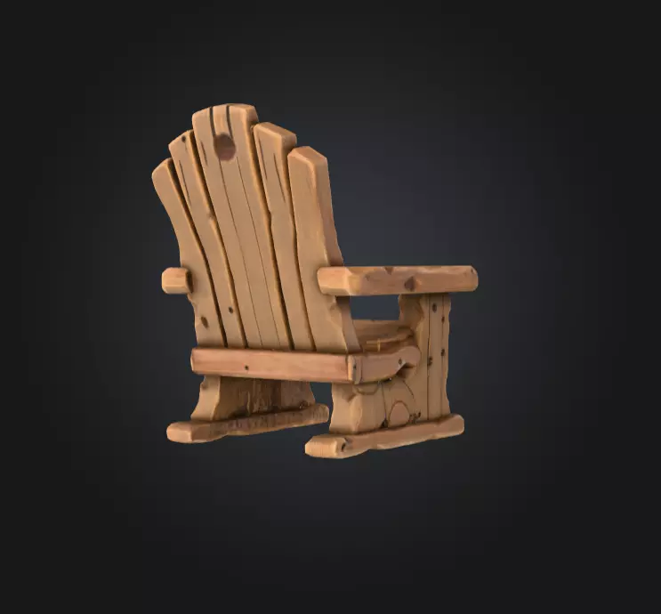 Rustic Wooden Rocking Chair Low-poly 3D model_2