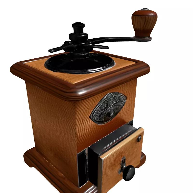 Vintage Wooden Manual Coffee Grinder Low-poly 3D model_3