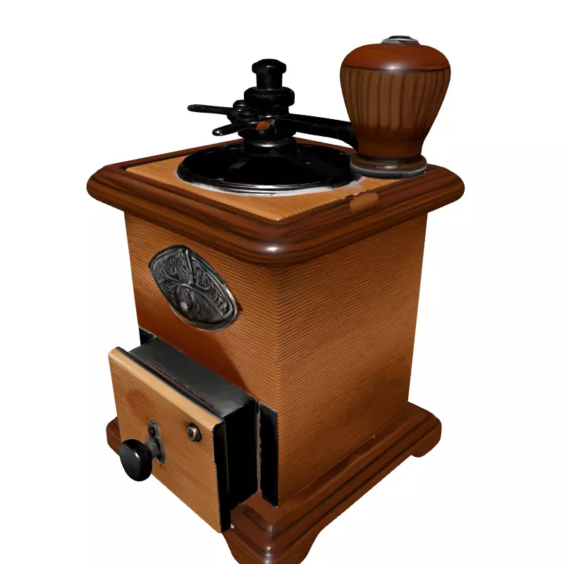 Vintage Wooden Manual Coffee Grinder Low-poly 3D model_2