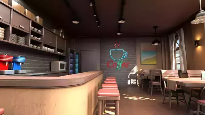 Cozy Coffee Shop Interior 3D model