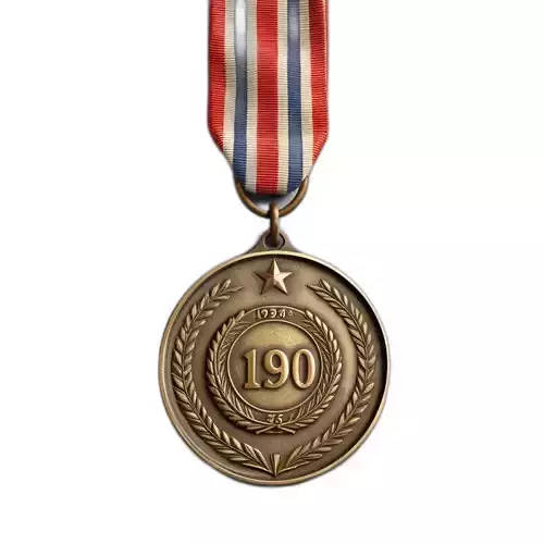 Vintage Military Commemorative Medal with Ribbon Low-poly 3D model