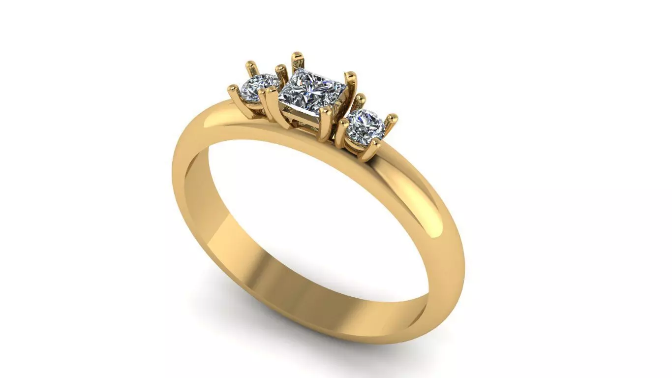 Ring with rectangular gemstone and side brilliants Free 3D print model