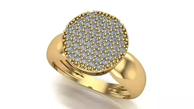Round top cluster ring with 61 brilliant-cut stones