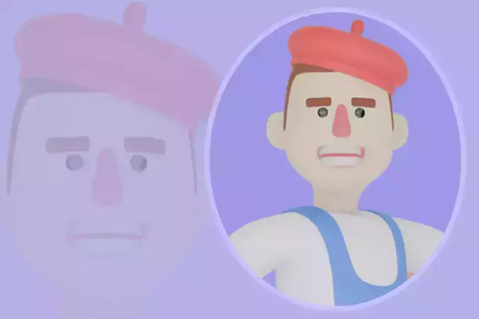 Stylized 3D Male Painter Character - Artist Running with Palette