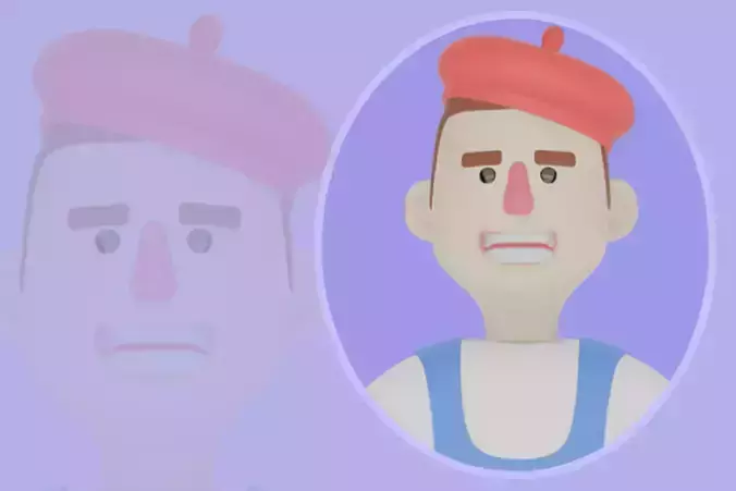 Stylized 3D Male Painter - Cartoon Artist Sitting on Palette