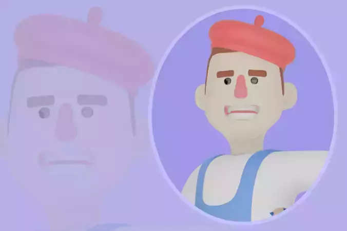 Stylized 3D Male Painter - Cartoon Artist Holding Color Pencils