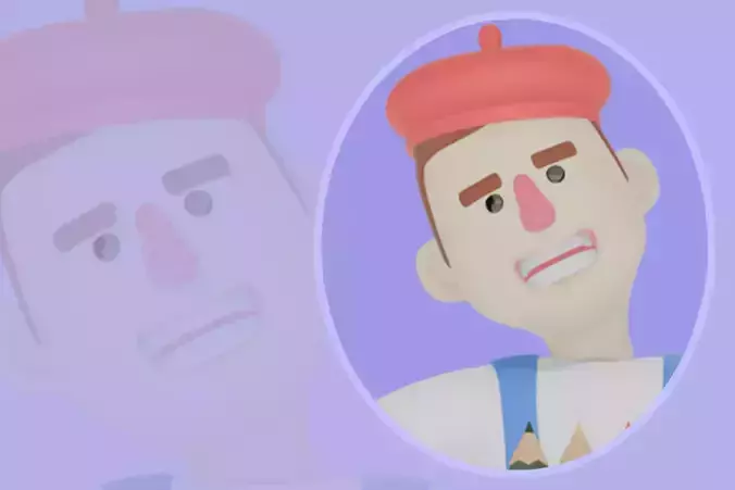 Stylized 3D Male Painter - Cartoon Artist Hugging Color Pencils