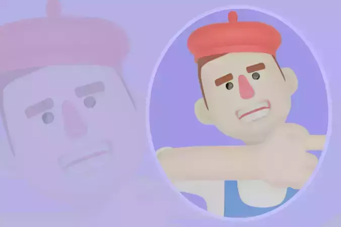 Stylized 3D Male Painter -  Artist Pointing at Color Pencils