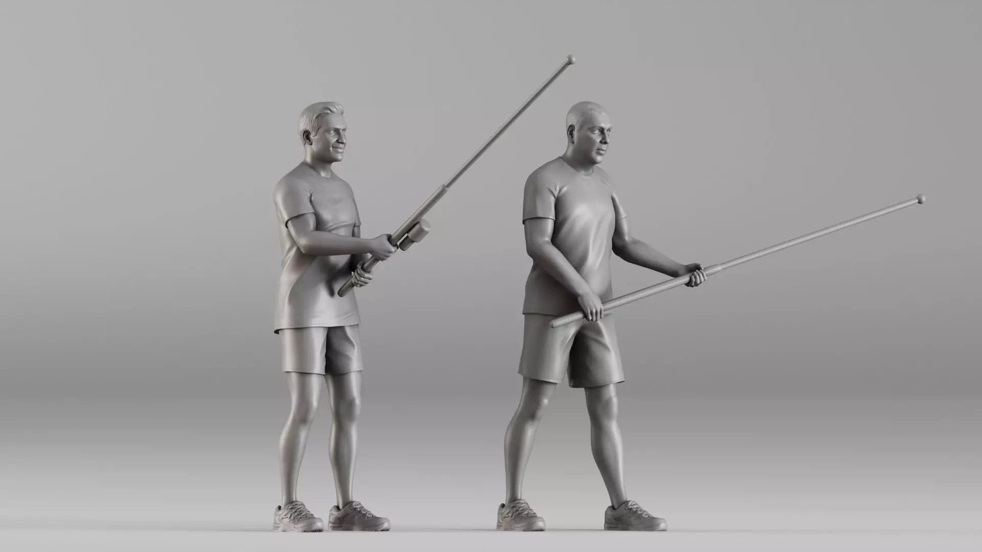 S00107 Fishermen with Rods Realistic Duo Figurine 3D print model_2