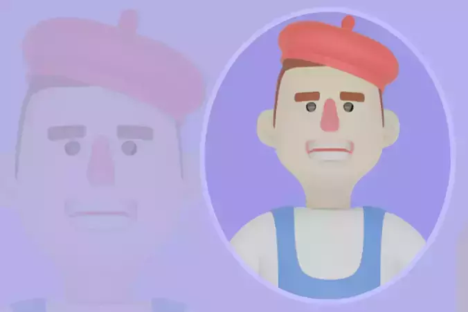 Stylized 3D Male Painter - Cartoon Artist Lifting Giant Pencils