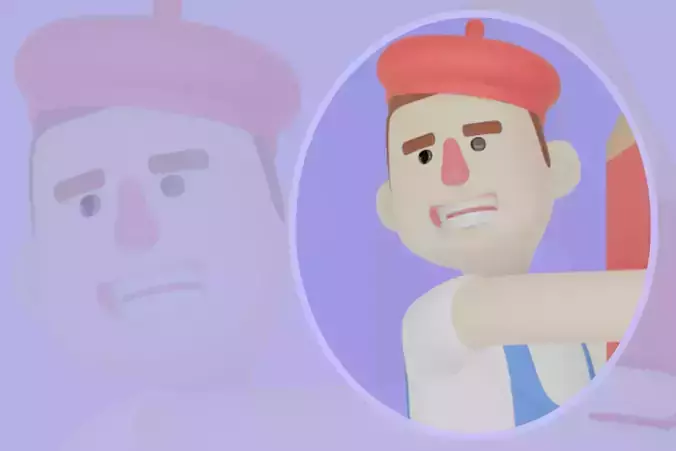 Stylized 3D Male Painter - Cartoon Artist Hugging Giant Pencil